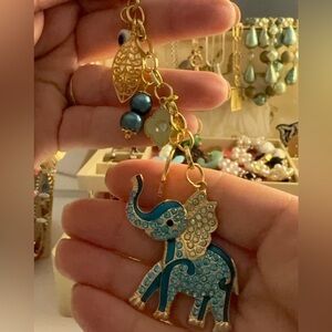 Gold and Blue Elephant Purse Charm